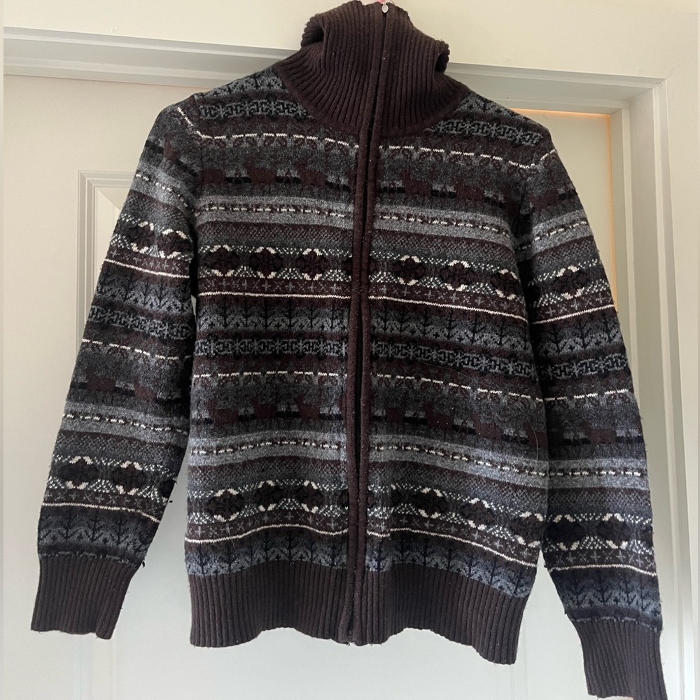 Eddie Bauer Wool Zip Up Turtleneck Sweater